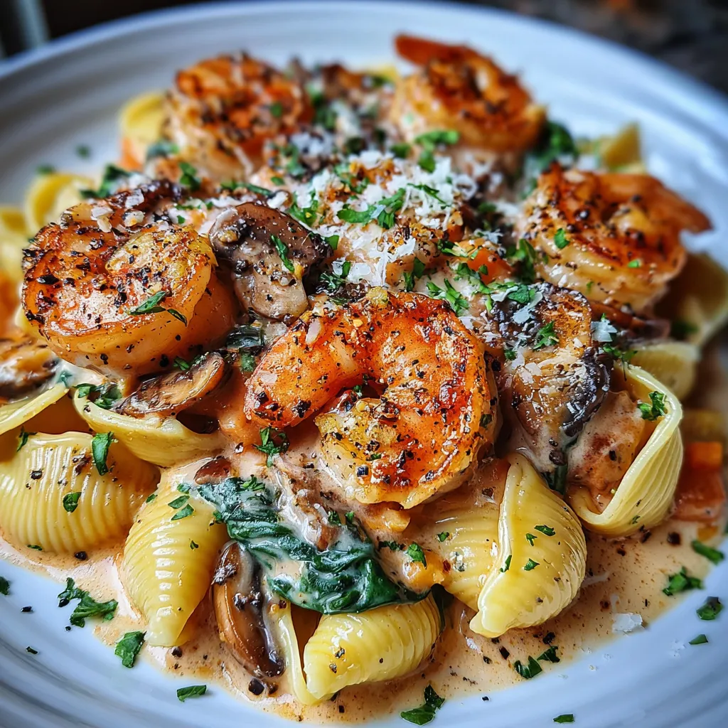 Creamy Spinach Mushroom Shrimp Shells