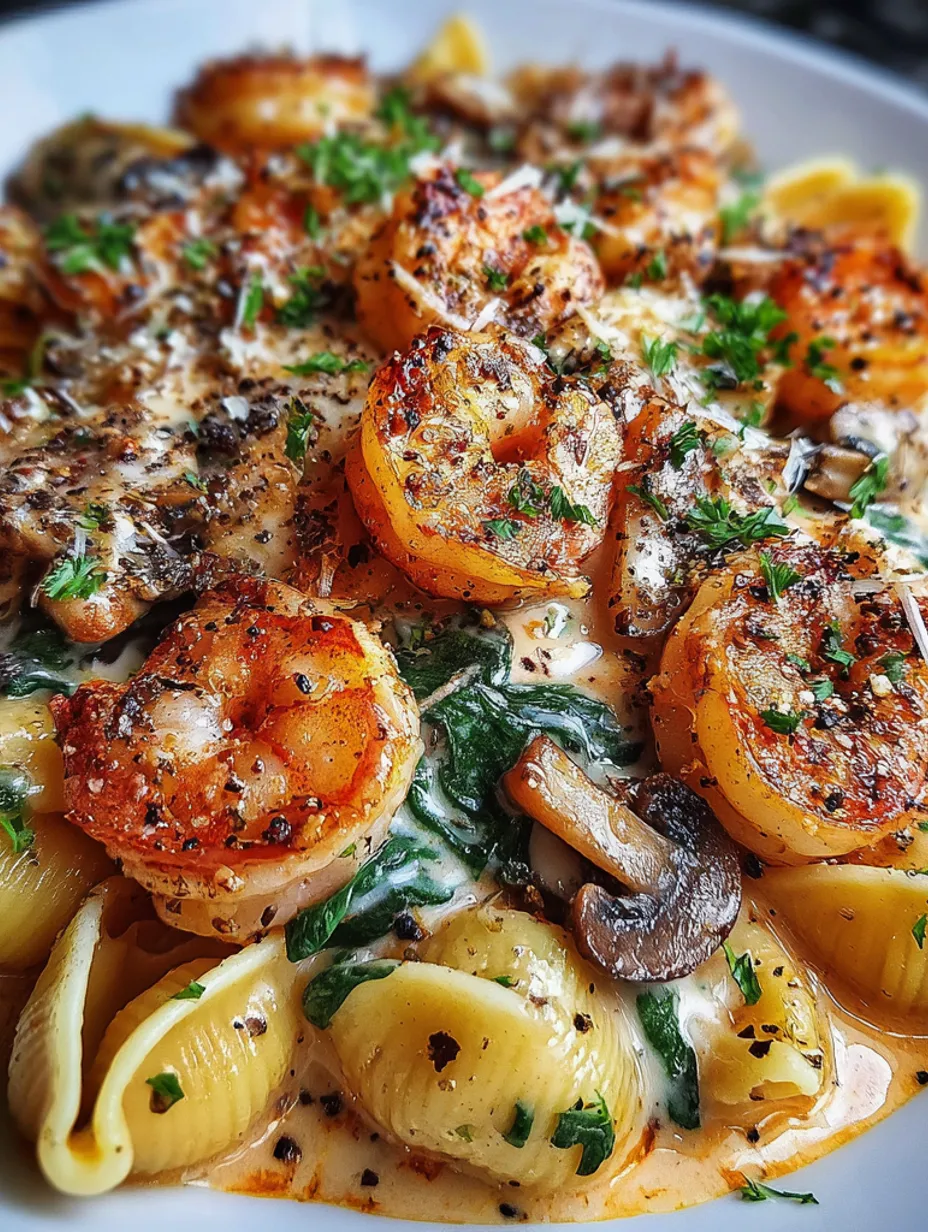 Creamy Spinach Mushroom Shrimp Shells