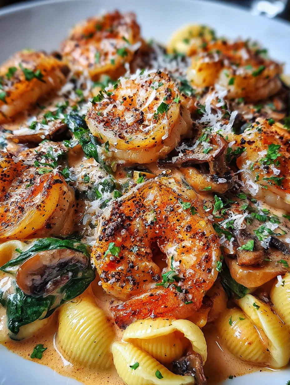 Creamy Spinach Mushroom Shrimp Shells