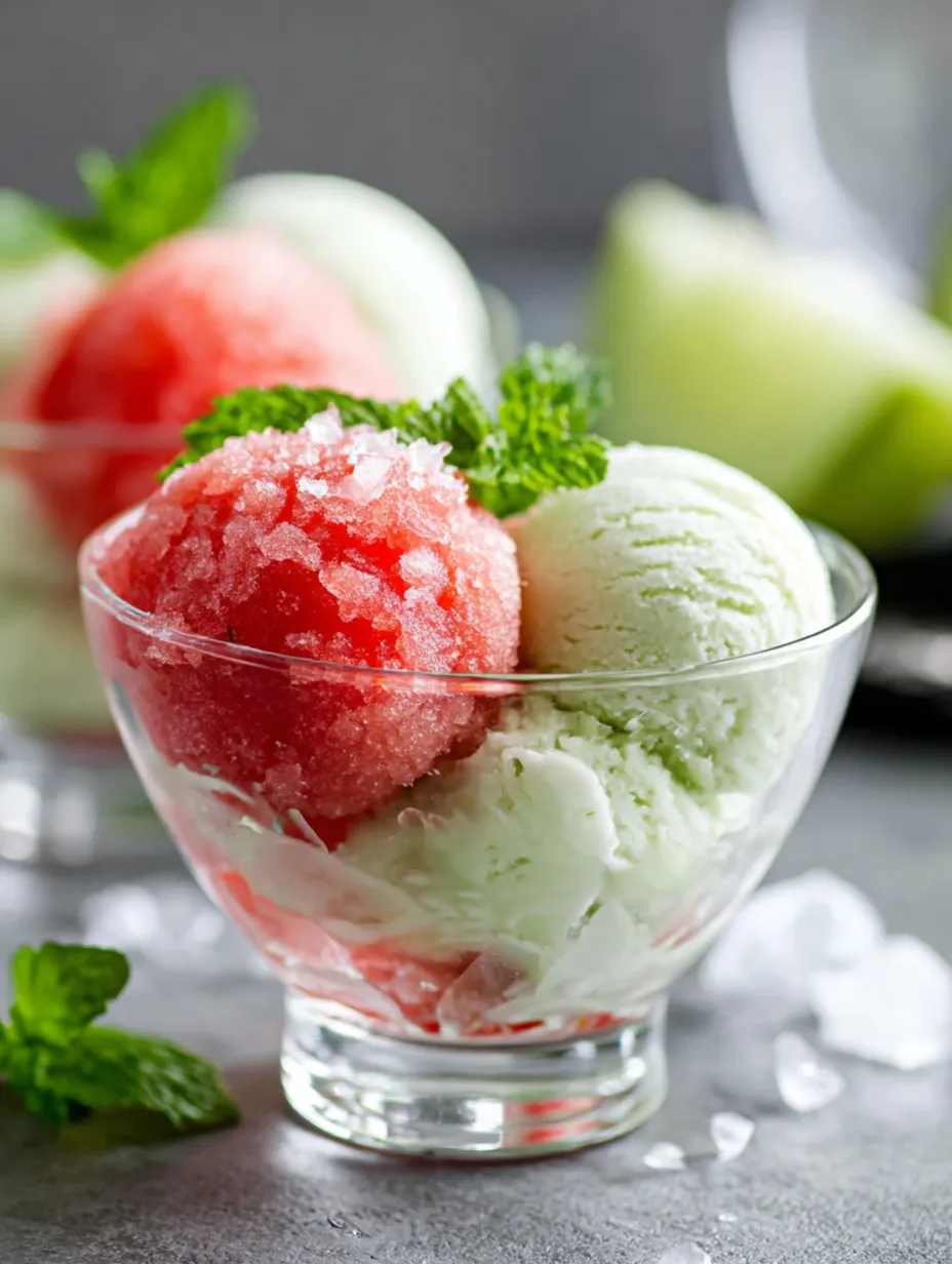 Fresh Mint Ice cream with Salted Watermelon Granita