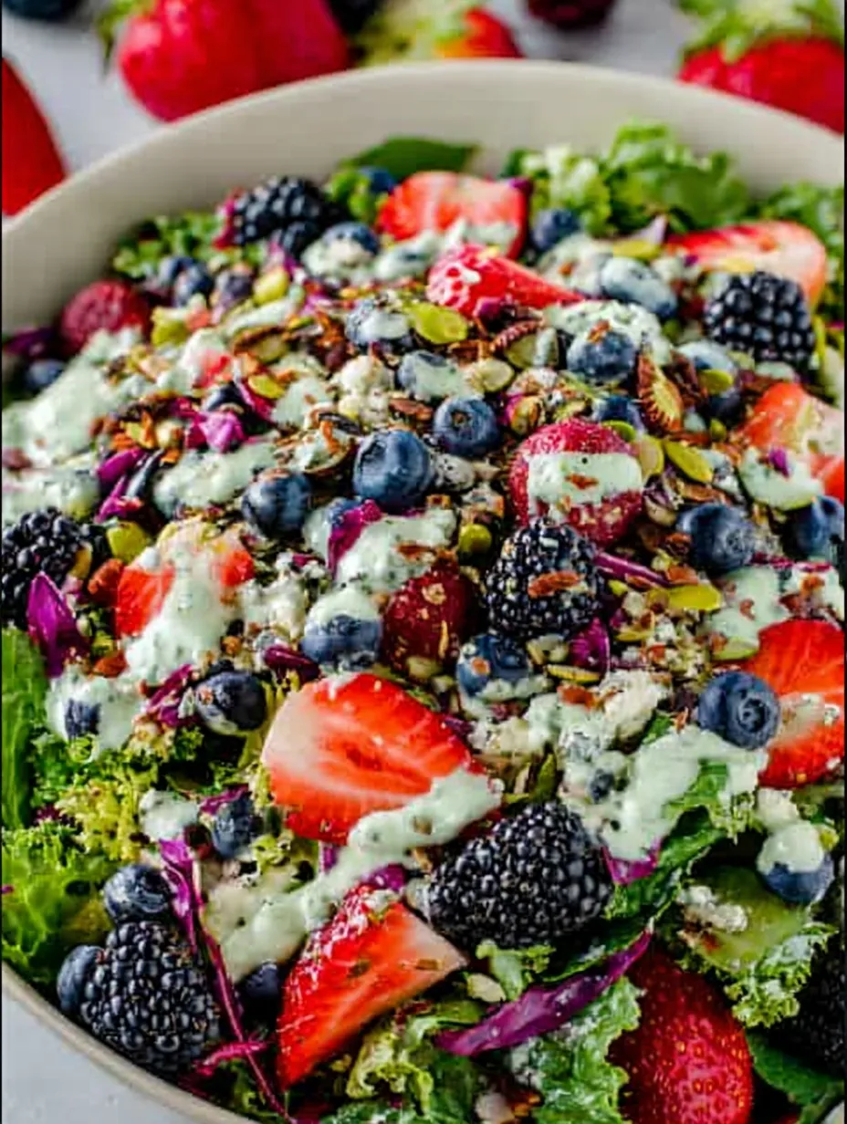 Superfood Berry Salad with Creamy Lemon Herb Dressing