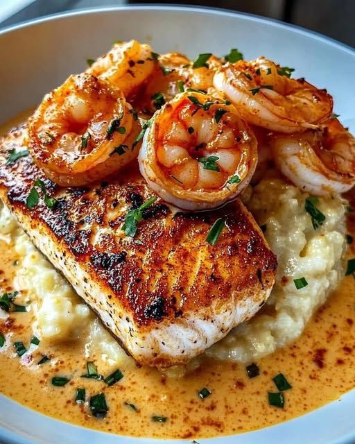 A plate of shrimp and rice.