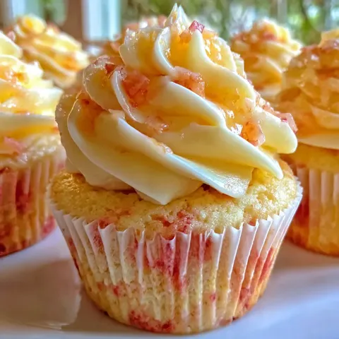 Rhubarb Honey Peach Cream Cheese Cupcakes