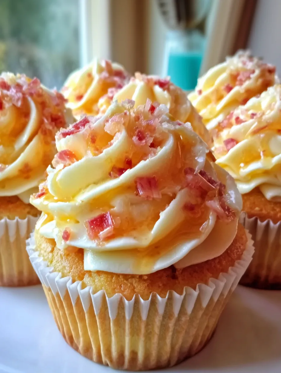 Rhubarb Honey Peach Cream Cheese Cupcakes