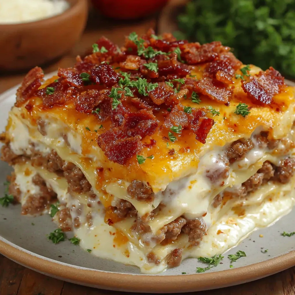 Parmesan Garlic Bacon Cheeseburger Lasagna