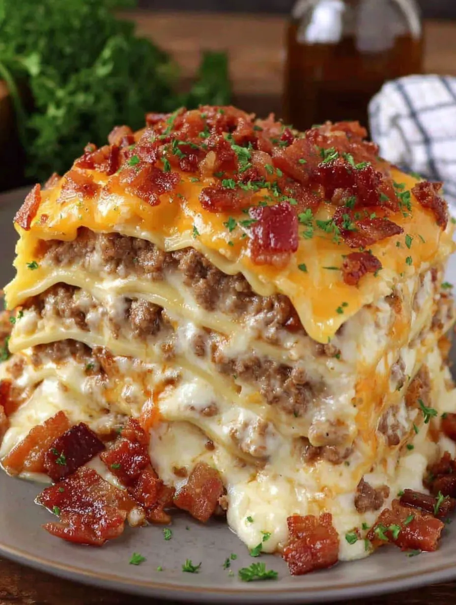 Parmesan Garlic Bacon Cheeseburger Lasagna