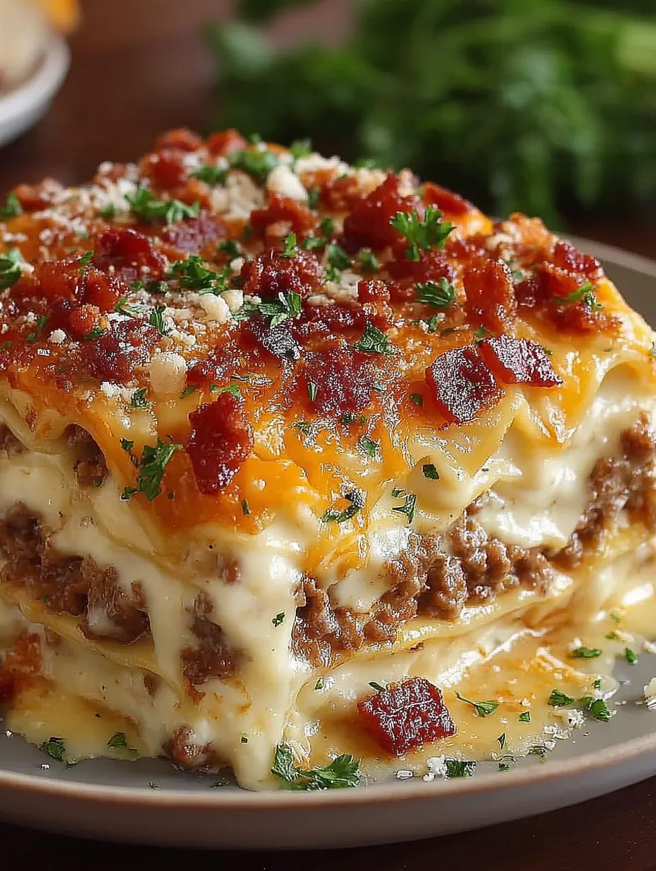 Parmesan Garlic Bacon Cheeseburger Lasagna