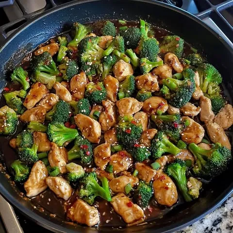 A pan of chicken and broccoli.