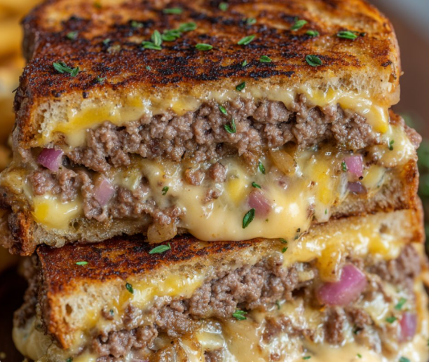 A sandwich with meat and cheese.