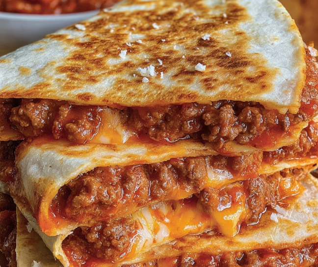 A stack of three chicken enchiladas.