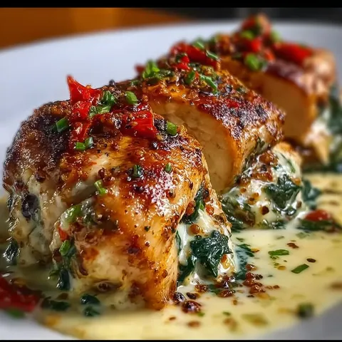 Roasted Red Pepper, Spinach, and Mozzarella Stuffed Chicken