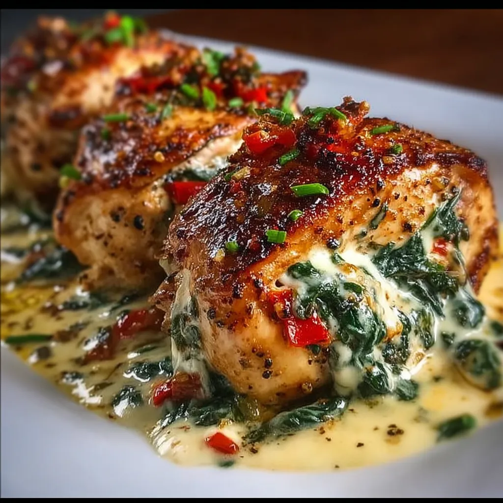 Roasted Red Pepper, Spinach, and Mozzarella Stuffed Chicken