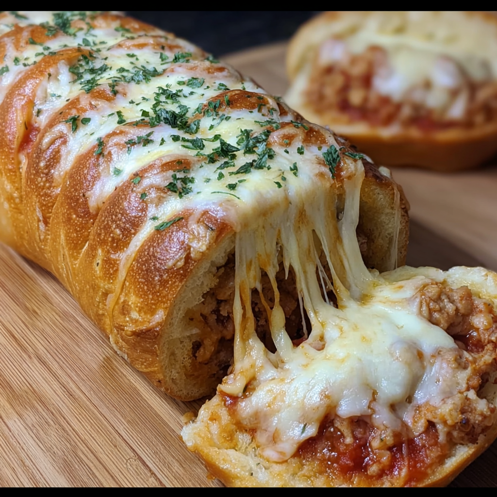 A slice of pizza with cheese and meat on a wooden table.