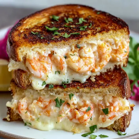 A sandwich with shrimp and cheese.