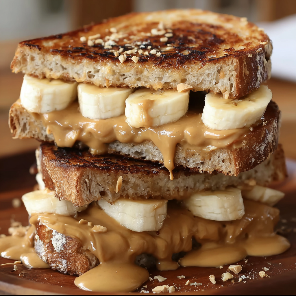 A stack of banana sandwiches with peanut butter.