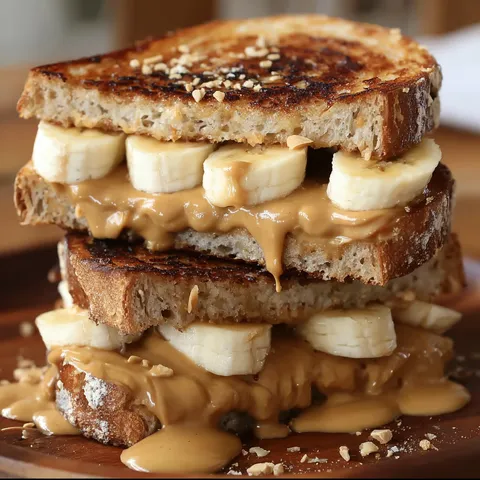 A stack of banana sandwiches with peanut butter.