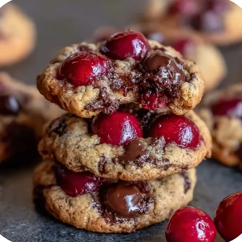 Chocolate chip cookies with red berries on top.