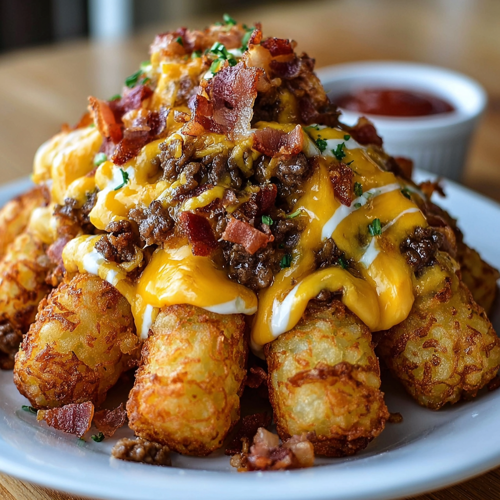 A plate of food with cheese and bacon.