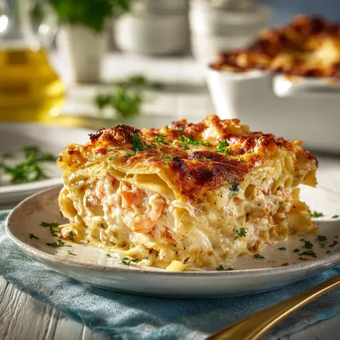 A casserole dish with a fork and a bowl of herbs.
