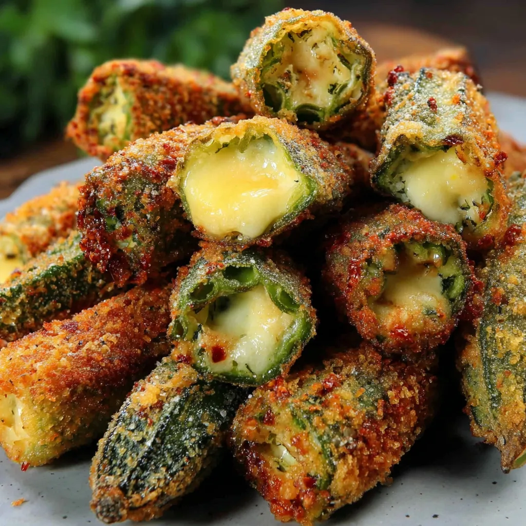 Easy Homemade Fried Okra Stuffed with Pepper Jack Cheese