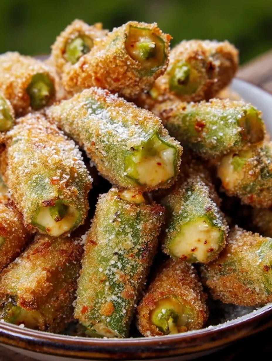 Easy Homemade Fried Okra Stuffed with Pepper Jack Cheese