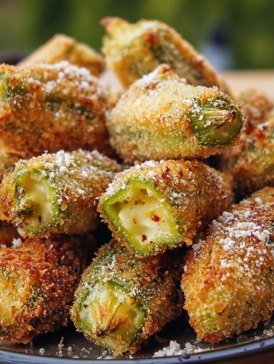 Easy Homemade Fried Okra Stuffed with Pepper Jack Cheese