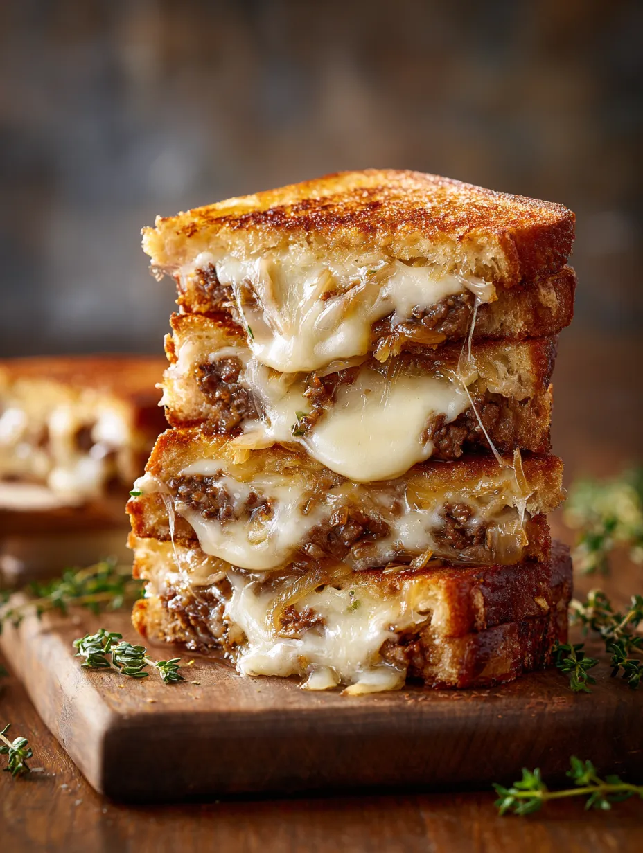 A stack of sandwiches with cheese and meat.