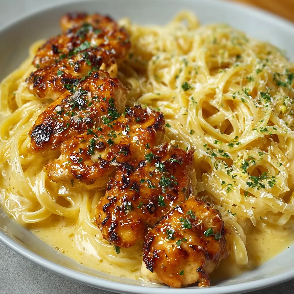 A plate of food with chicken and pasta.