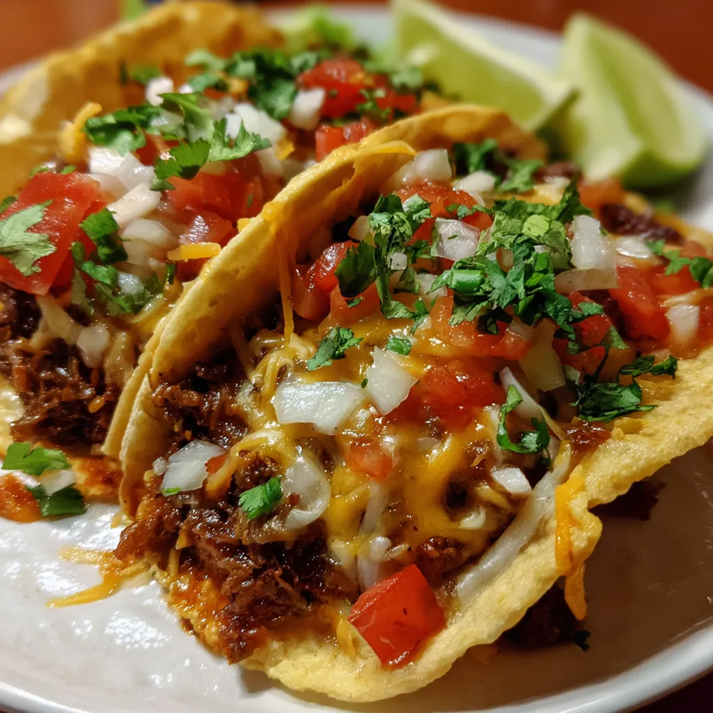 Two tacos with cheese and tomatoes on a plate.