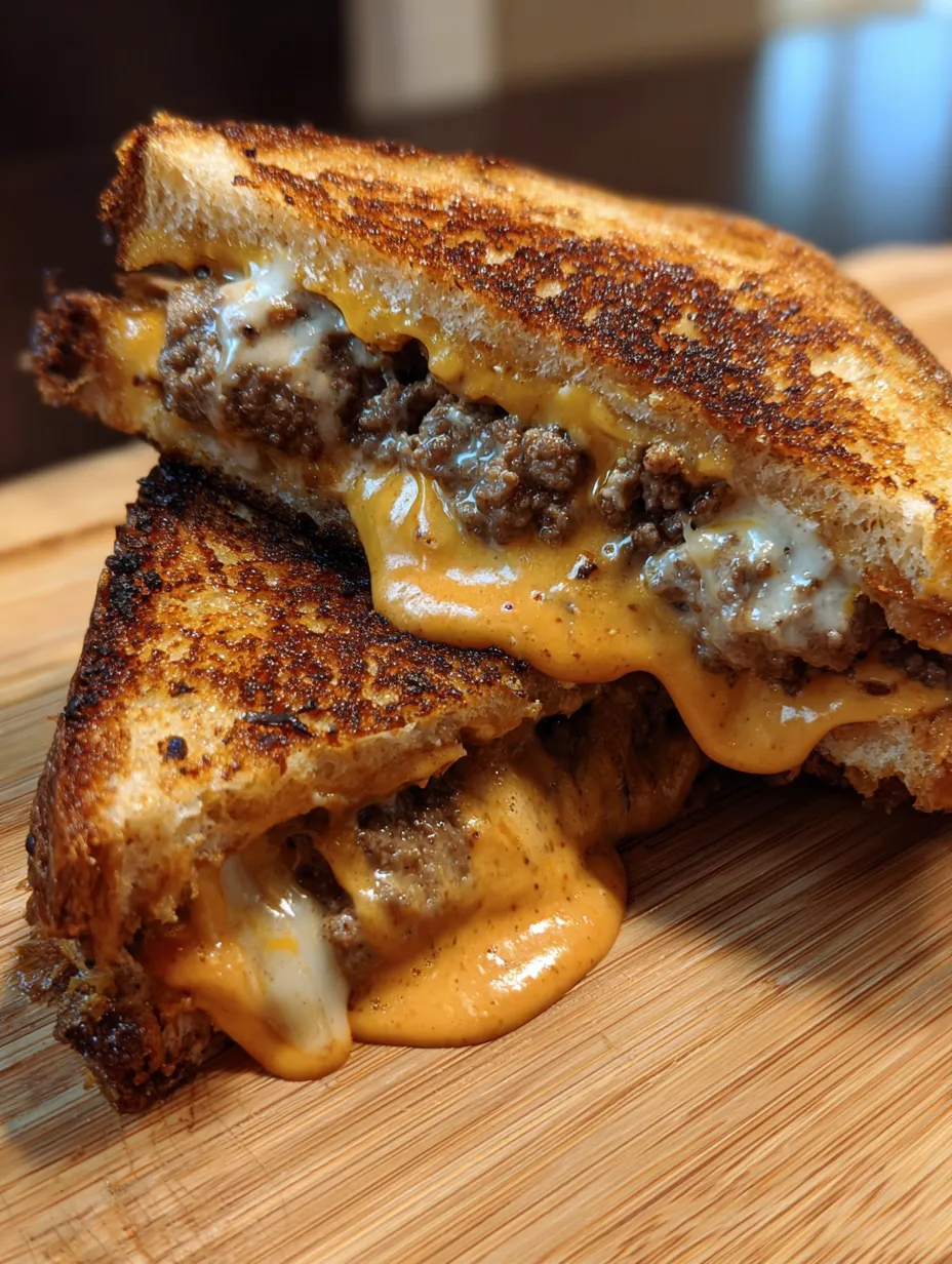 A grilled cheese sandwich with meat and cheese.