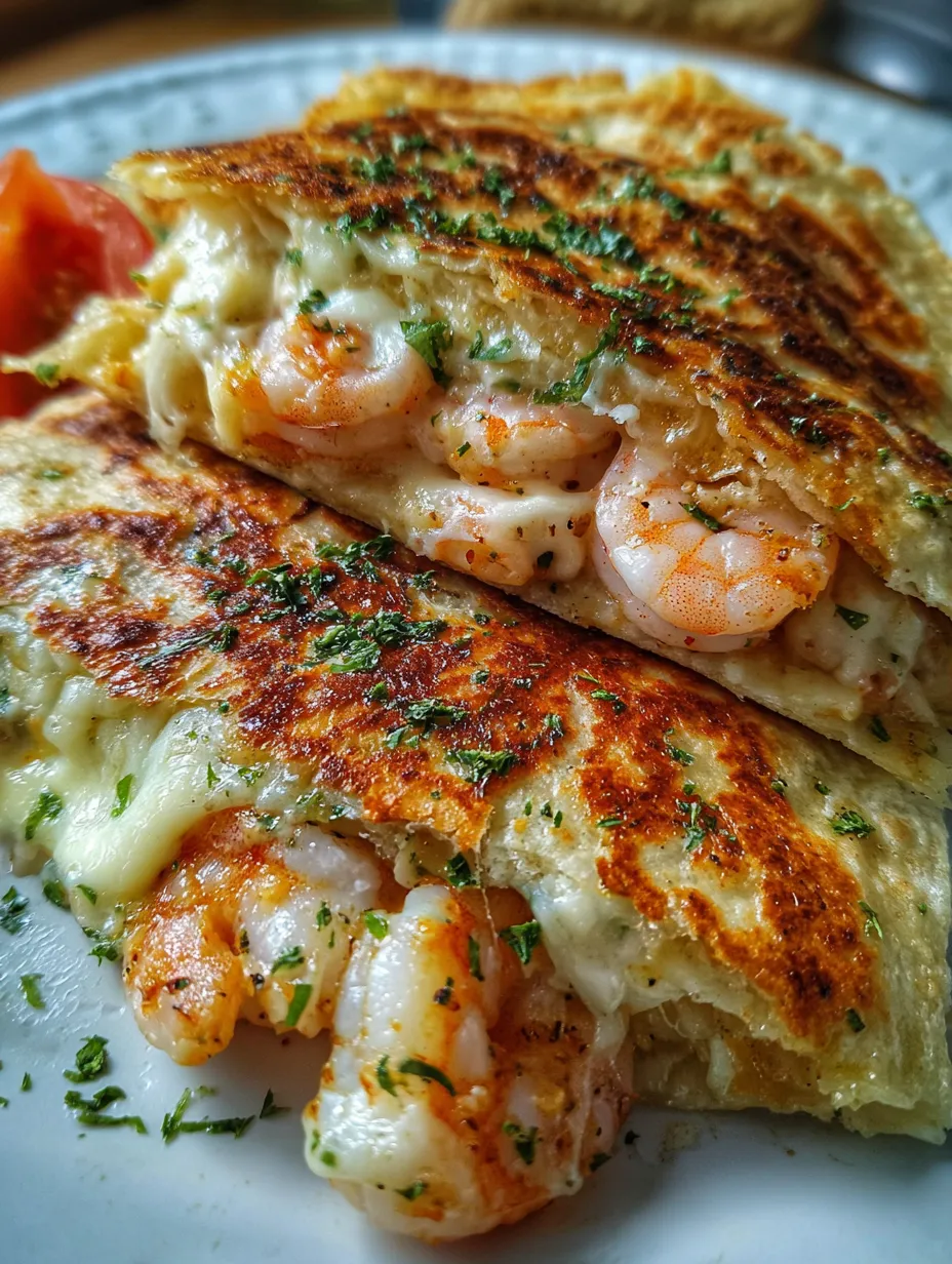 A sandwich with shrimp and cheese.