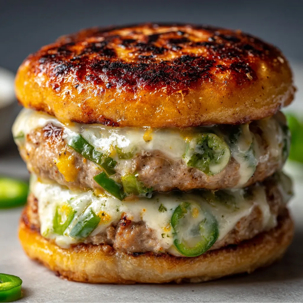 A burger with peppers and cheese.