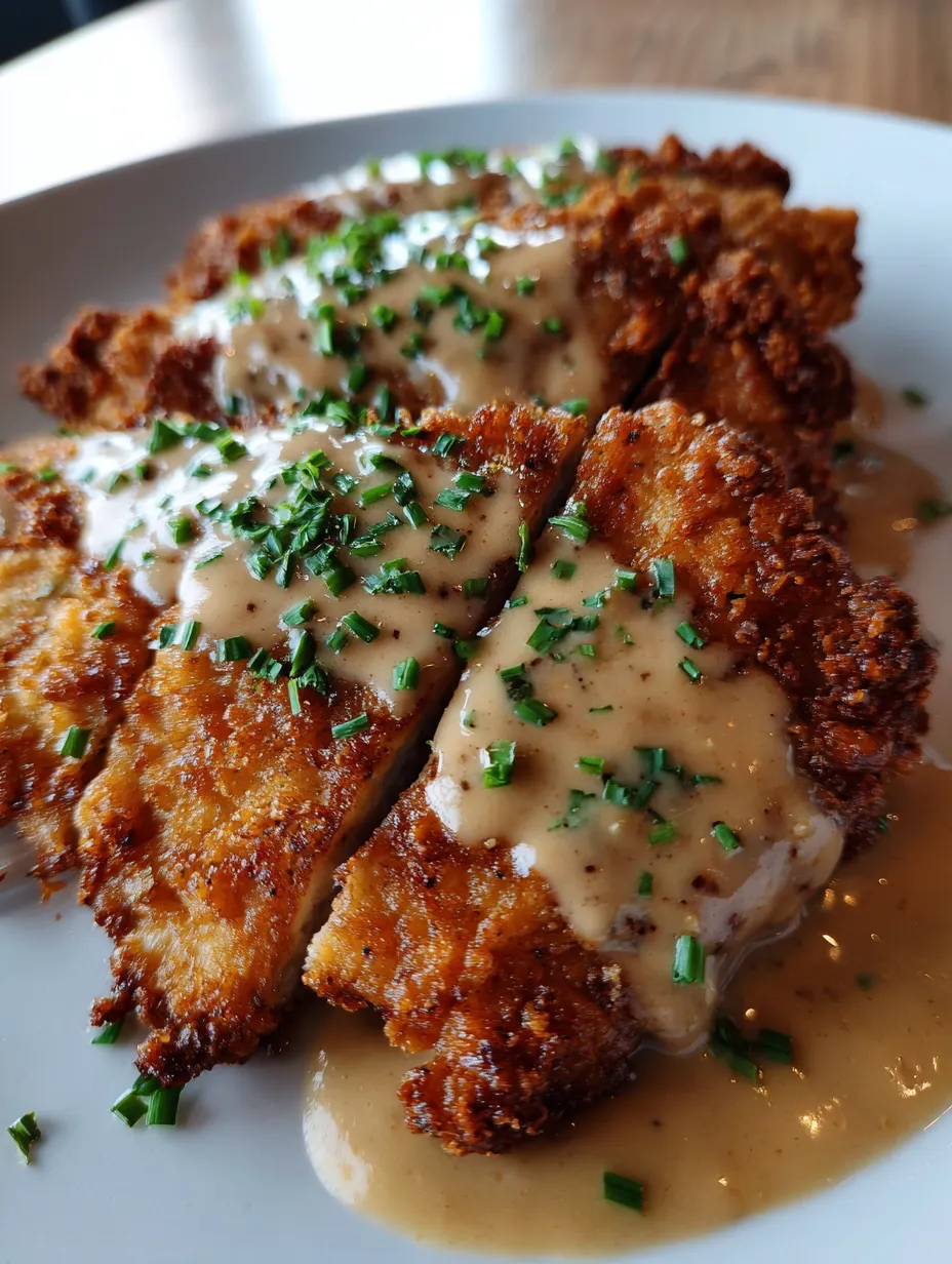 A plate of fried chicken with gravy.