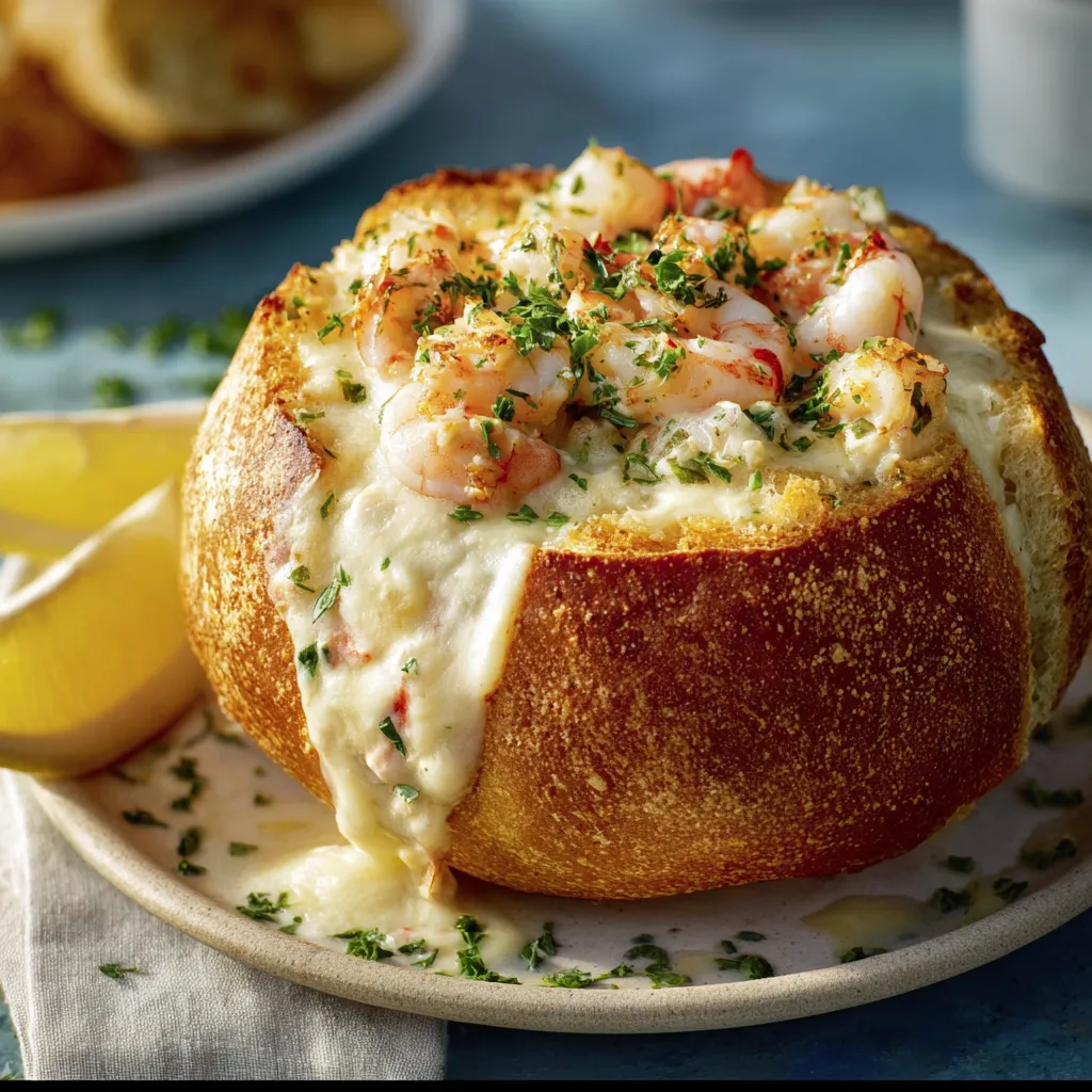 A bowl of shrimp and cheese.