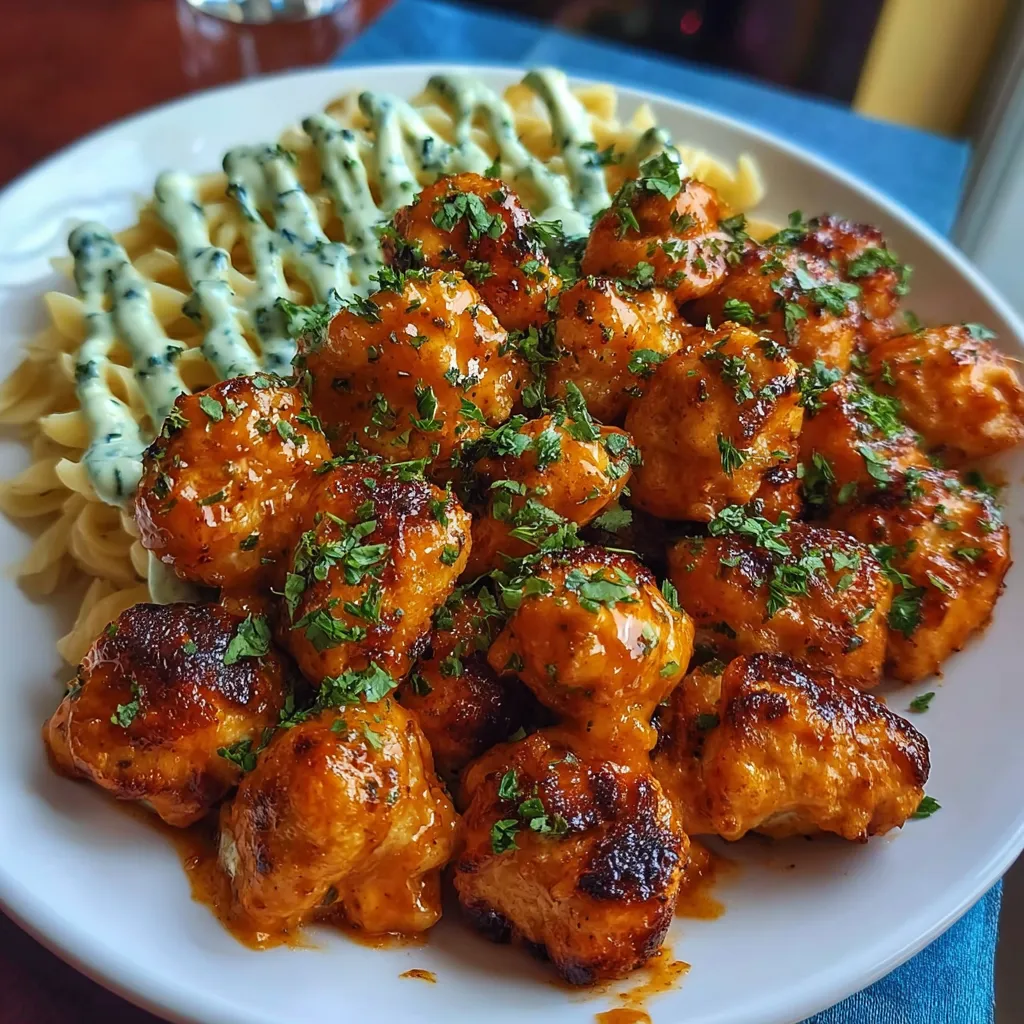 A plate of food with chicken and pasta.