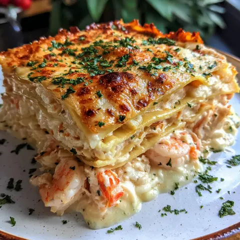 A casserole dish with shrimp and cheese.