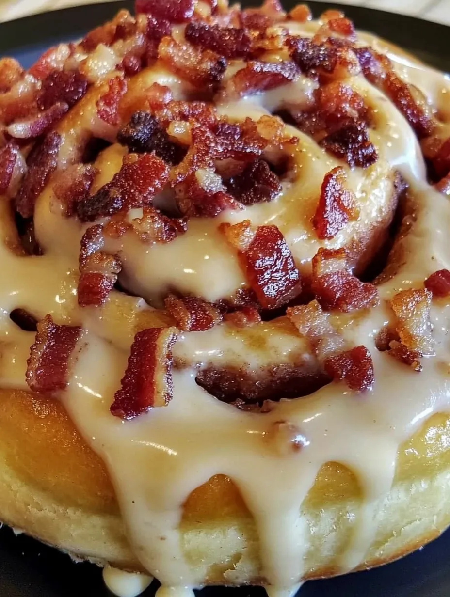 Bacon wrapped donut with icing.
