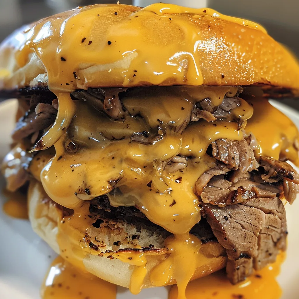 A cheesy steak sandwich.