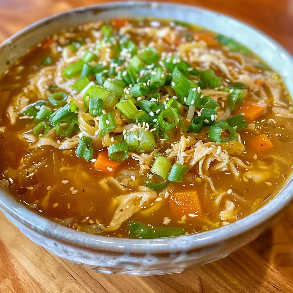 A bowl of soup with vegetables and chicken.