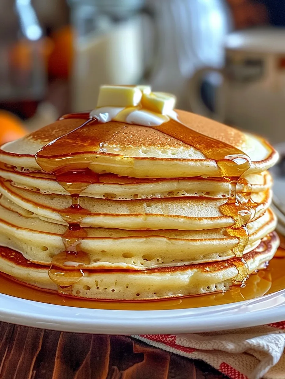 A stack of pancakes with syrup on top.