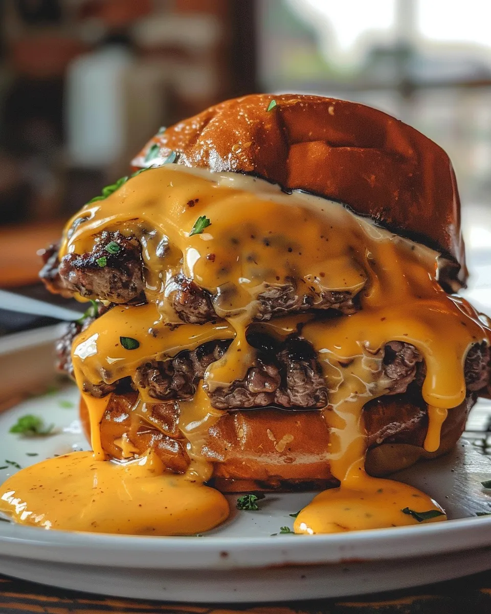 A cheeseburger with a bun and cheese.