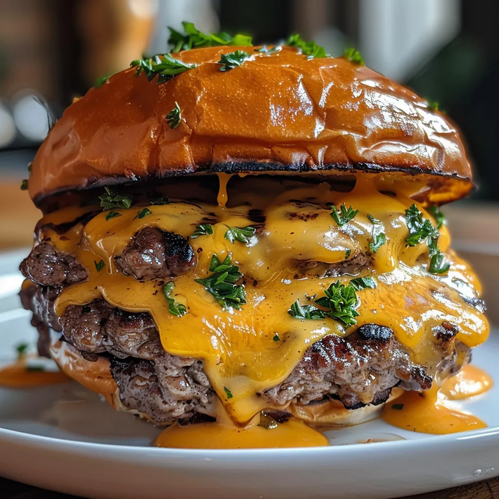 A large cheeseburger with lettuce and tomato.