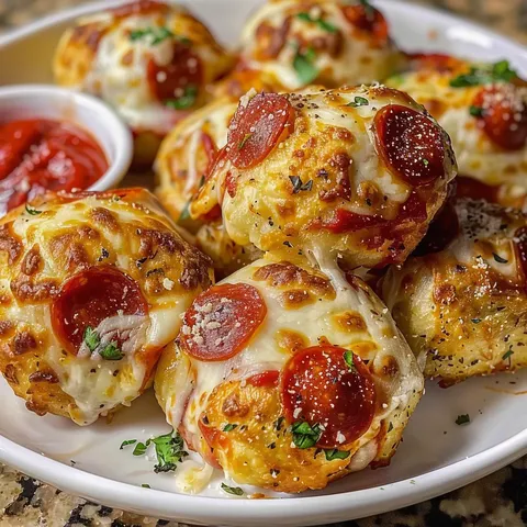 A plate of pepperoni and cheese balls.