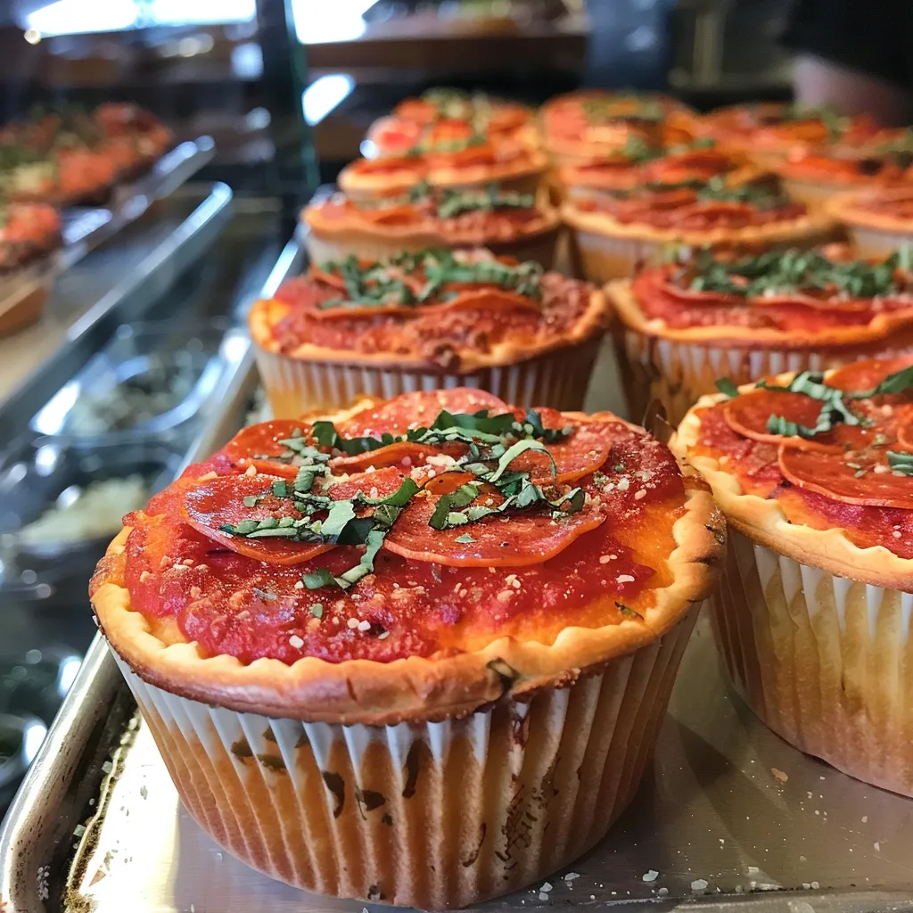 A tray of pizza cupcakes.