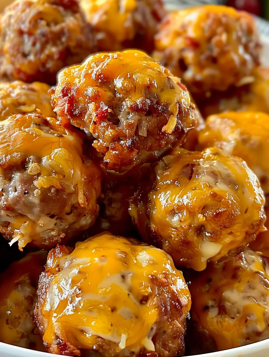 A plate of meatballs with cheese sauce.