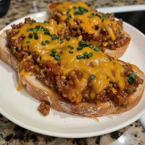 Two pieces of bread with meat and cheese on top.