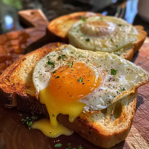 A fried egg on toast.