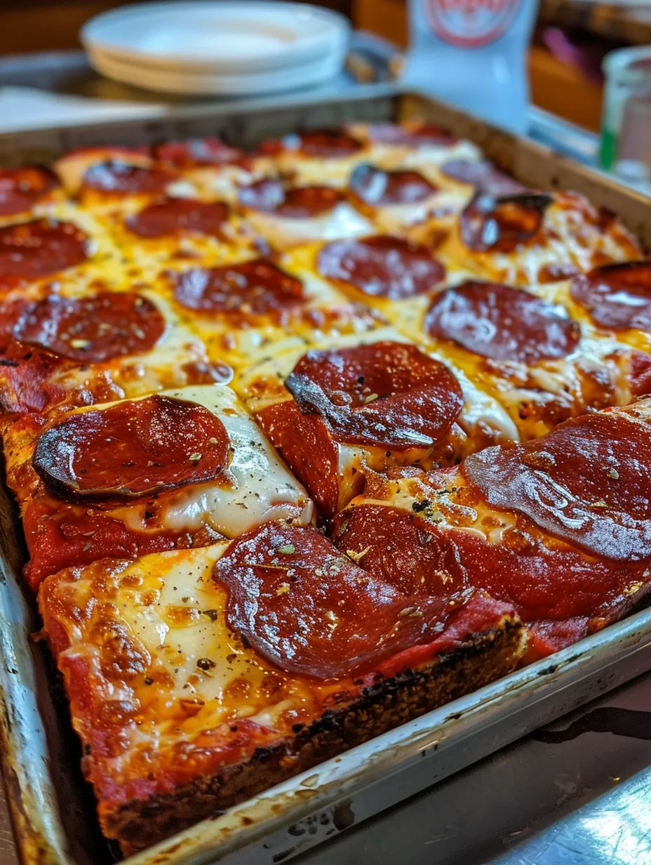 A pan of pepperoni pizza.