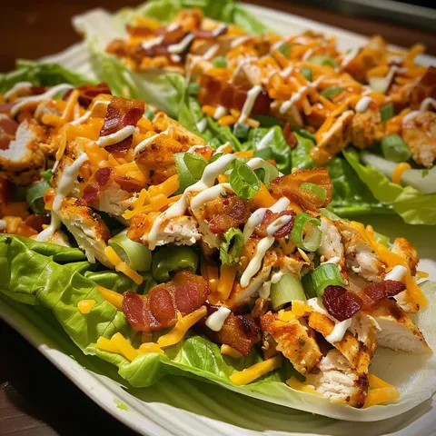 A plate of chicken with cheese and bacon on top.