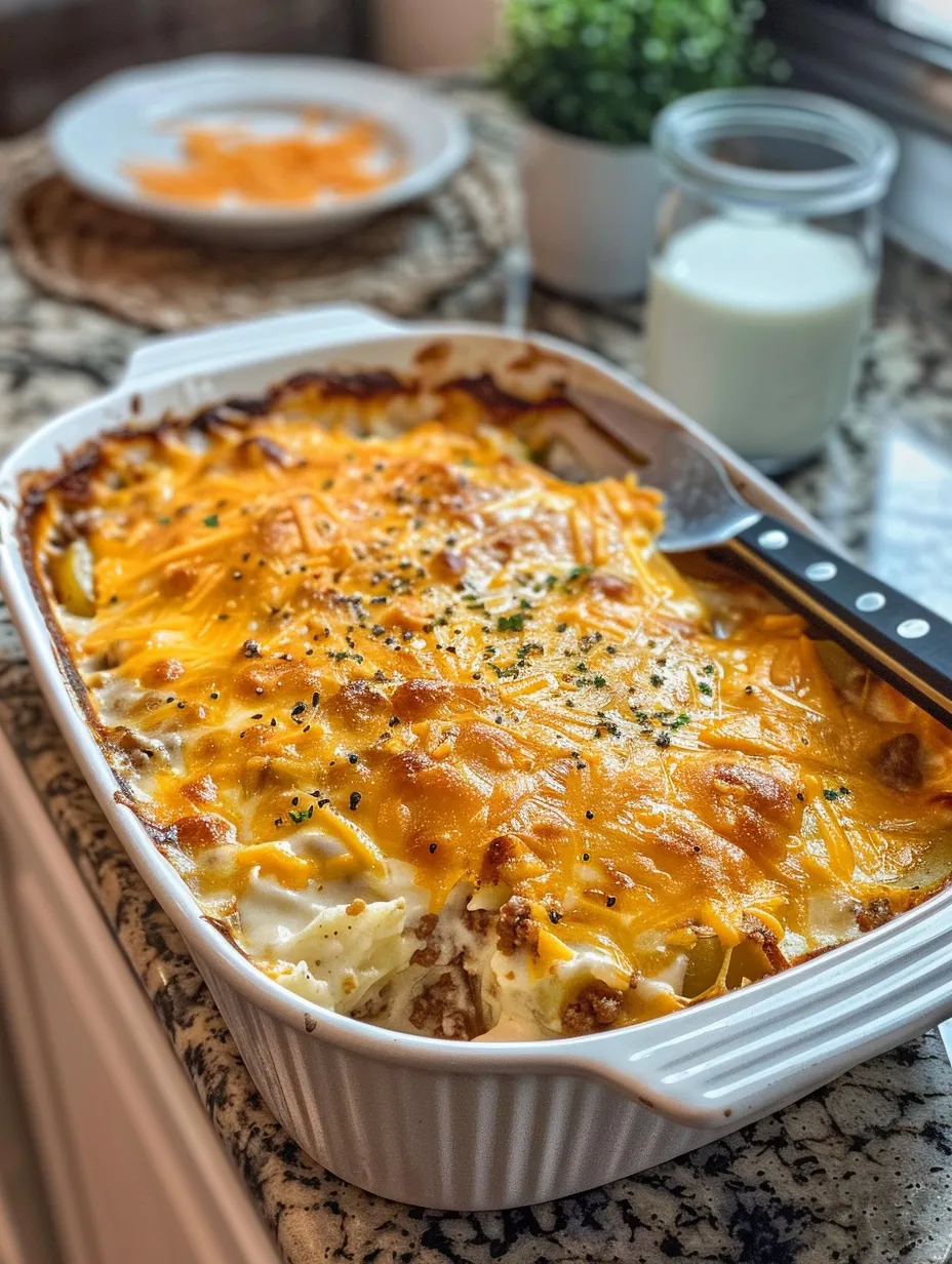 A white bowl with a casserole in it.